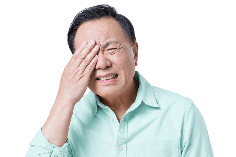 눈을 가리고 있는 환자